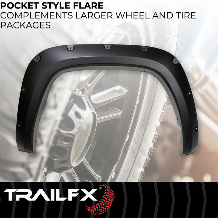TrailFX Pocket Style Fender Flares for Toyota Tundra 2022-2025 | Impact-Resistant Polypropylene, Paintable Black Finish