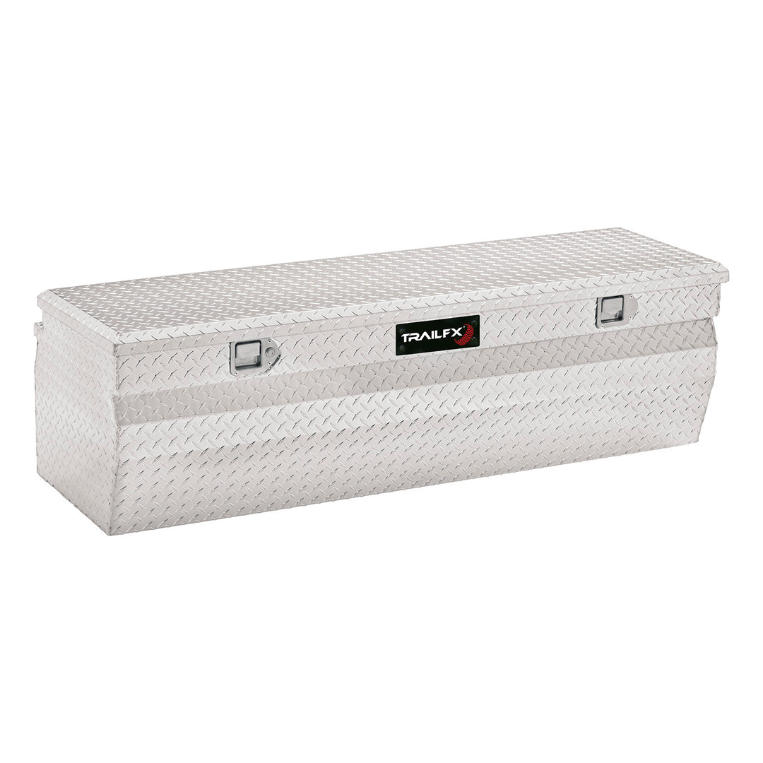 TrailFX Aluminum Cross Over Contractor Bed Box - 47 Inch Silver Diamond Tread Tool Storage Chest