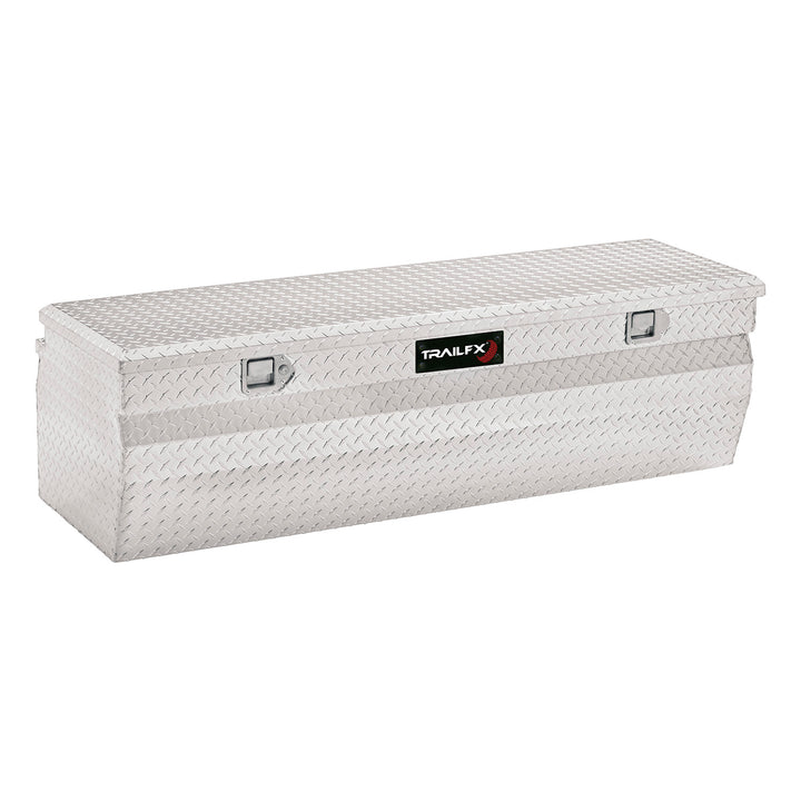 TrailFX Aluminum Cross Over Contractor Bed Box - 47 Inch Silver Diamond Tread Tool Storage Chest