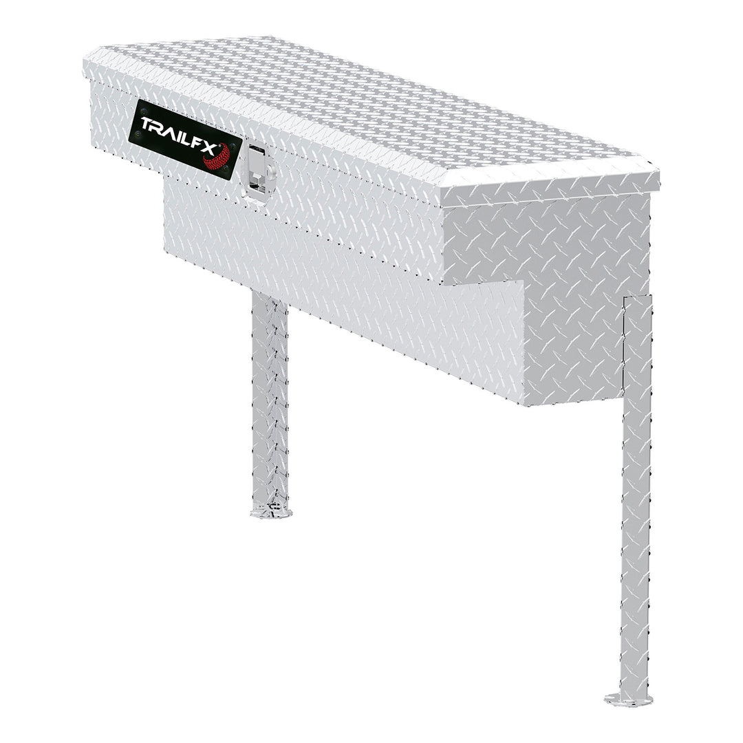TrailFX Aluminum Cross Over Contractor Bed Box – 48 Inch Side Mount with Lockable Lid and Diamond Tread Finish