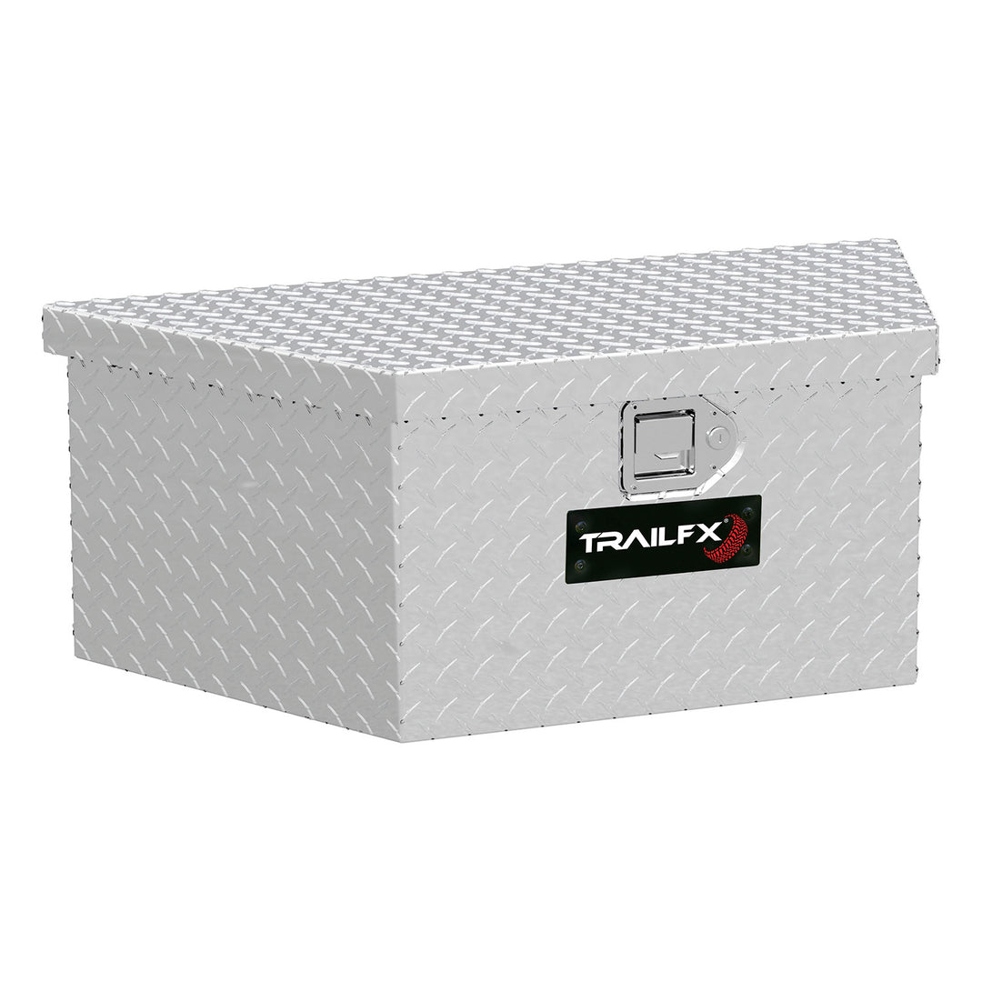 TrailFX Aluminum Cross Over Contractor Tool Box - 34 x 16 x 13 Inches, Polished Silver, Diamond Tread Surface