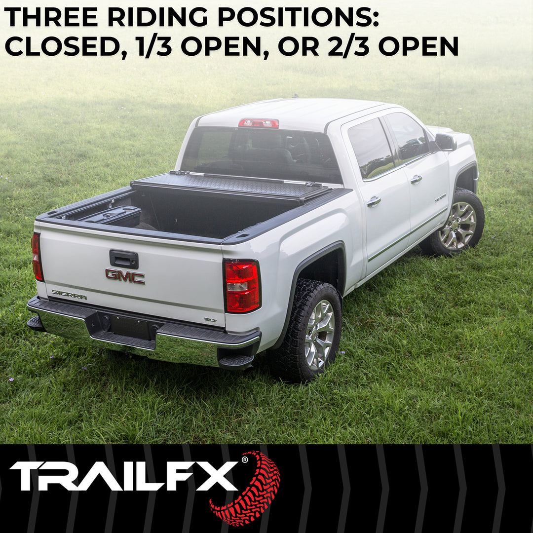 TrailFX Hard Tri-Fold Tonneau Cover for Toyota Tacoma (2016-2023) with Lockable Tailgate Handle and Low Profile Design
