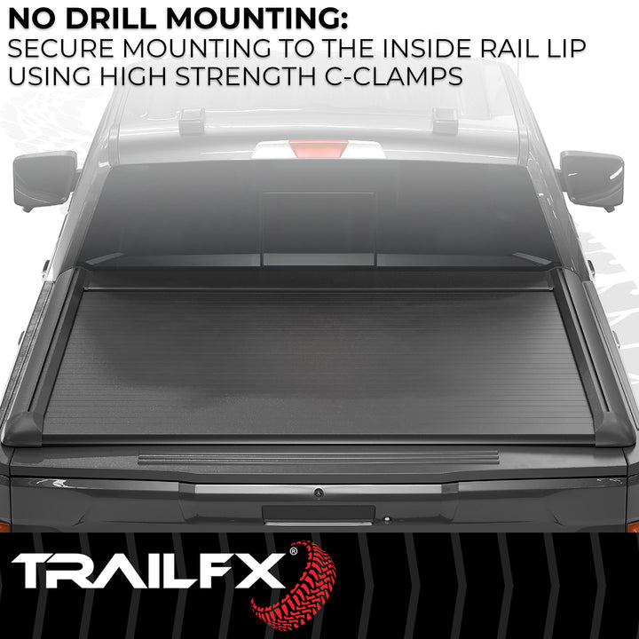 TrailFX TFX6004 Hard Retractable Tonneau Cover for Ford F-150 (2015-2025) - Low Profile Black Matte Aluminum
