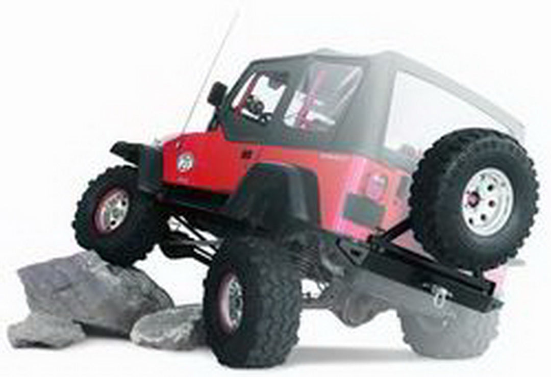 Warn TJ Rear Bumper with Tire Carrier for Jeep Wrangler - Powder Coated Steel, Bolt-On Installation