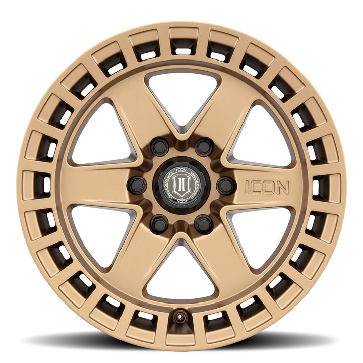 ICON Alloys Raider, Satin Brass, 17 x 8.5 / 6 x 135, 6mm Offset, 5" BS
