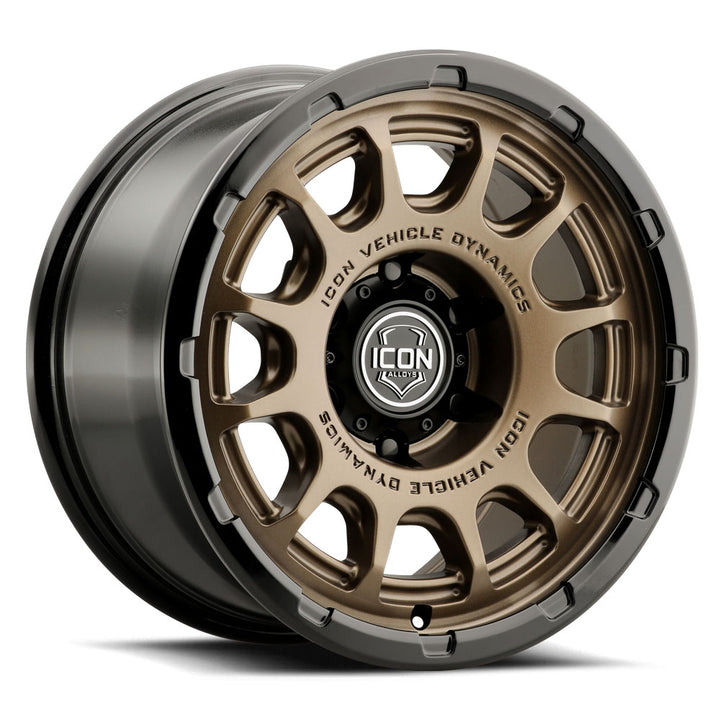 ICON Alloys Rancho, Satin Bronze w/ Gloss Black Lip, 17 x 8.5 / 6 x 5.5, 0mm Offset, 4.75" Backspace