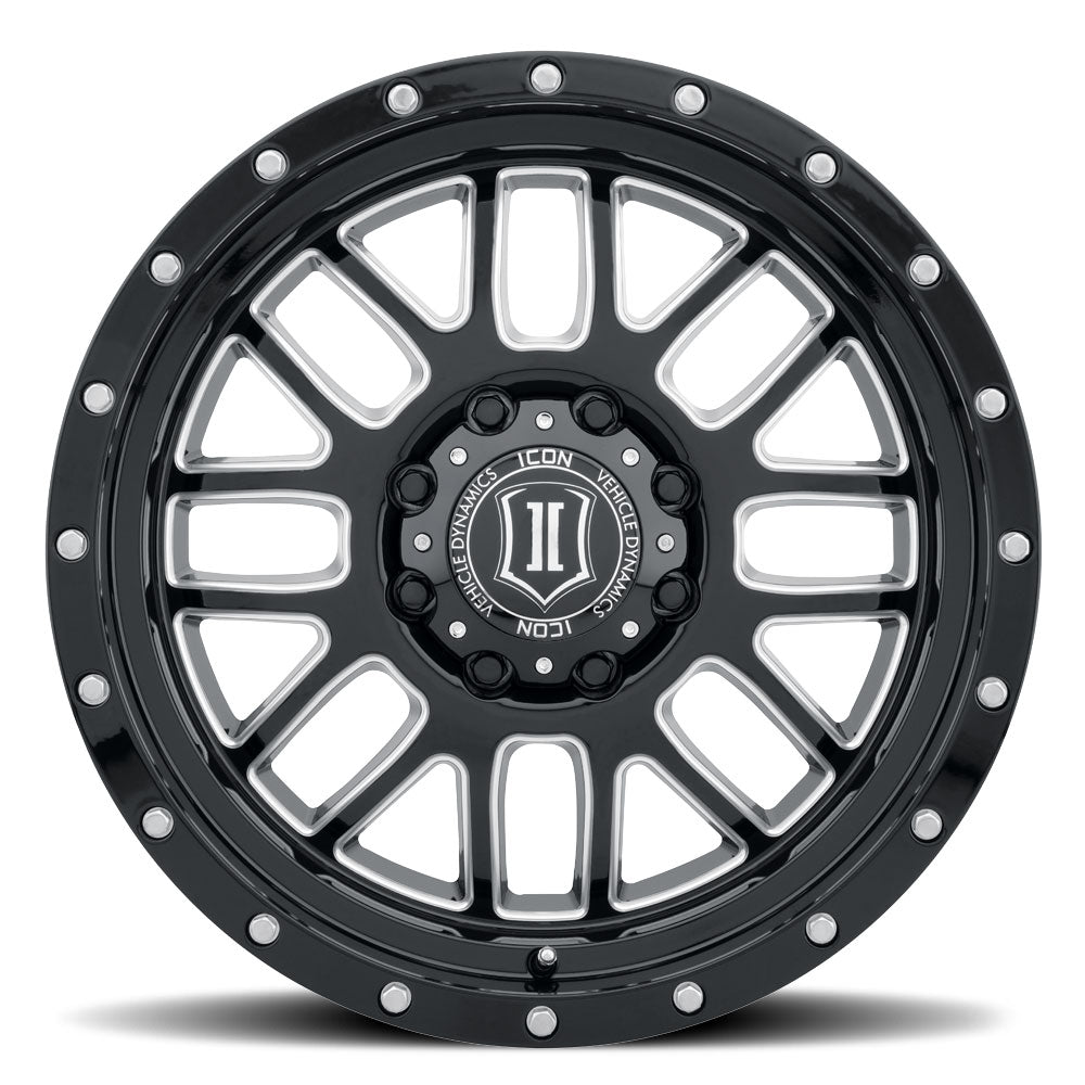 ICON Alloys Alpha, Gloss Black, Milled Windows, 20 x 9 / 8x180, 12mm Offset, 5.5" Backspace