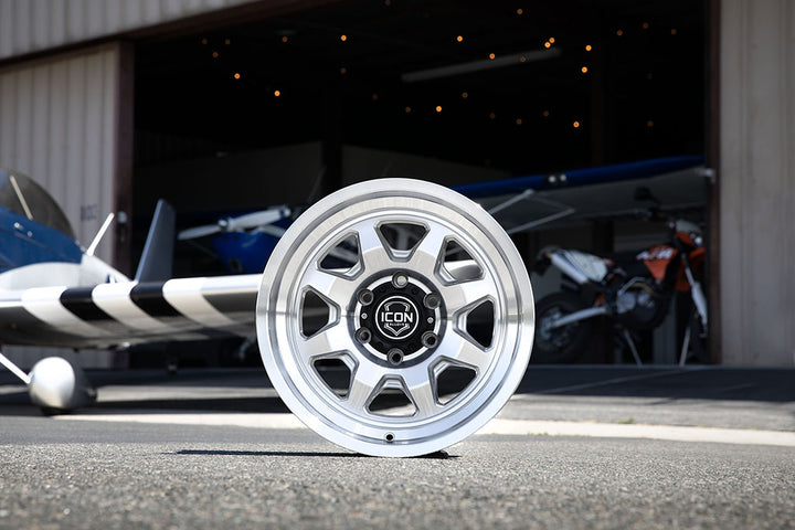 ICON Alloys Nuevo, Silver Machined, 17 x 8.5 / 6 x 5.5, 0mm Offset, 4.75" BS