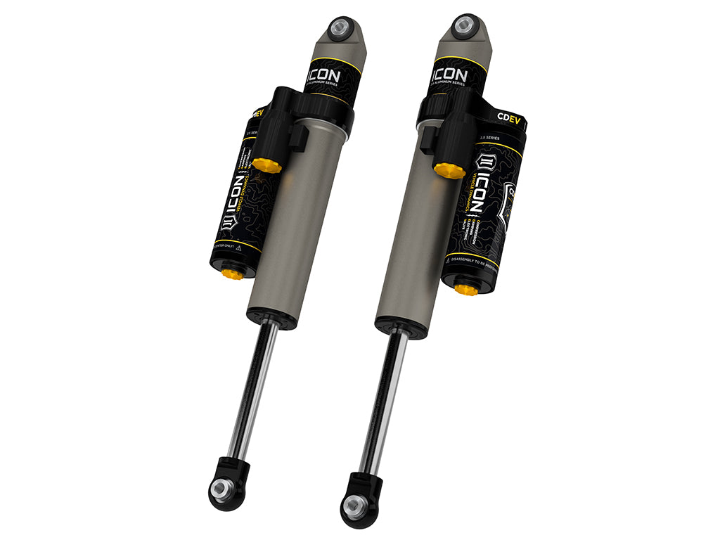 ICON 2021-2026 Ford F-150 2WD, 0-1" Lift, Rear, V.S. 2.5 Aluminum Series Shock Absorbers, Piggyback Reservoir w/ CDEV, Pair