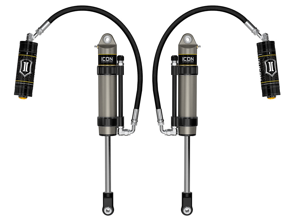 ICON 2005-2023 Toyota Tacoma/2003-2024 4Runner/2007-2014 FJ Cruiser/2003-2009 Lexus GX470, Front, V.S. 2.5 Aluminum Series Shock Absorbers, S2 Secondary Shocks, Omega Bypass Remote Reservoir, Pair