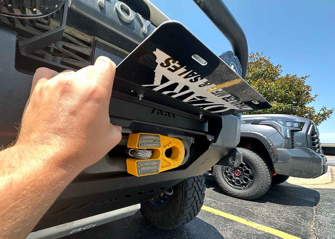 Flip Up Front License Plate Holder - Hawse Fairlead by Backwoods Adventure Mods | KOVA Offroad