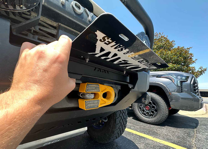 Flip Up Front License Plate Holder - Hawse Fairlead by Backwoods Adventure Mods | KOVA Offroad