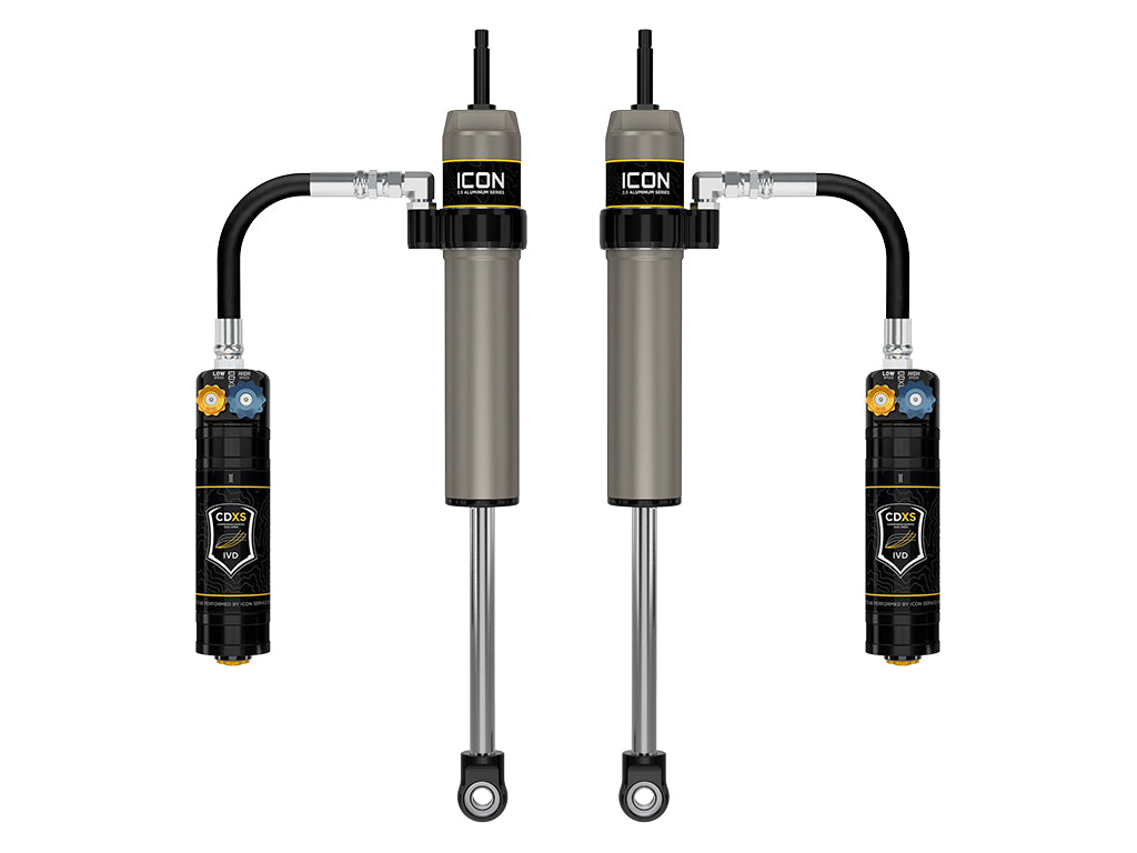 ICON 2005-2023 Toyota Tacoma, 0-1.5” Lift, Rear, V.S. 2.5 Aluminum Series Shock Absorbers, Remote Reservoir w/ CDXS, Pair