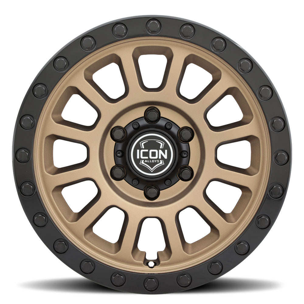 ICON Alloys Hulse, Satin Bronze w/ Gloss Black Lip & Bolts, 17 x 8.5 / 6 x 5.5, 25mm Offset, 5.75" Backspace
