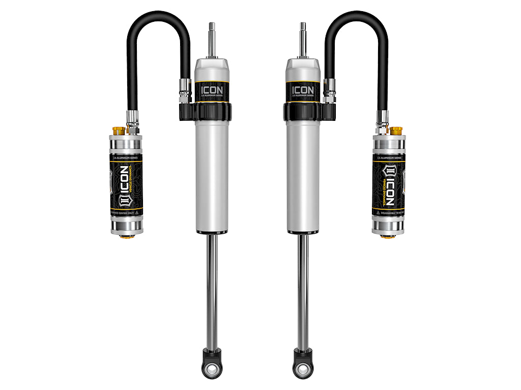 ICON 2005-2023 Toyota Tacoma, 2-4” Lift, Rear, V.S. 2.5 Aluminum Series Shock Absorbers, Remote Reservoir w/ CDCV, Pair