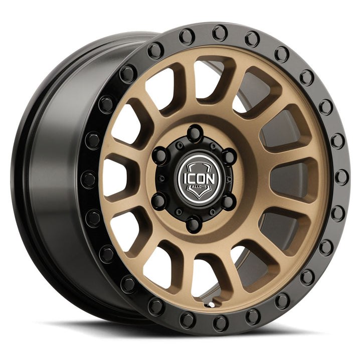 ICON Alloys Hulse, Satin Bronze w/ Gloss Black Lip & Bolts, 17 x 8.5 / 6 x 5.5, 0mm Offset, 4.75" Backspace