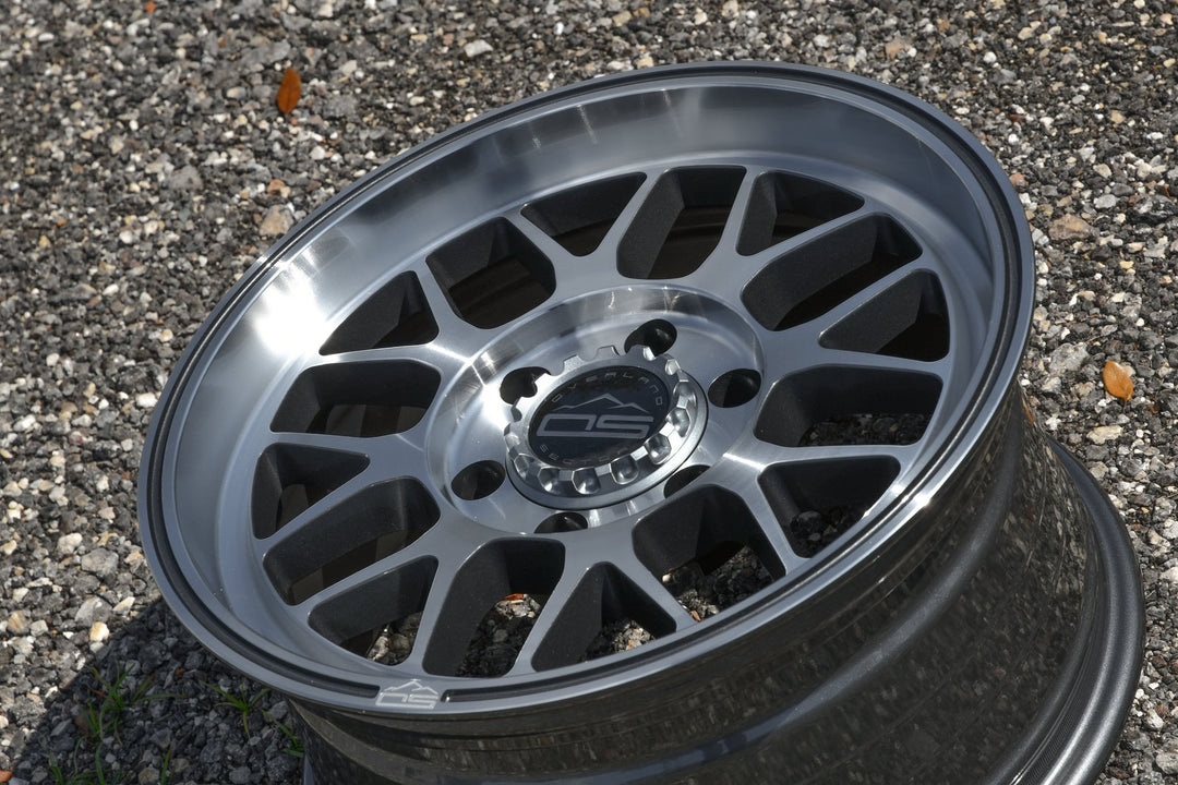 Overland Sector Hyperdrive Flow Formed 17x8.5 +25 5x108/5x114.3 73.1mm Gloss Gun Metal/Machined Face by Overland Sector | KOVA Offroad