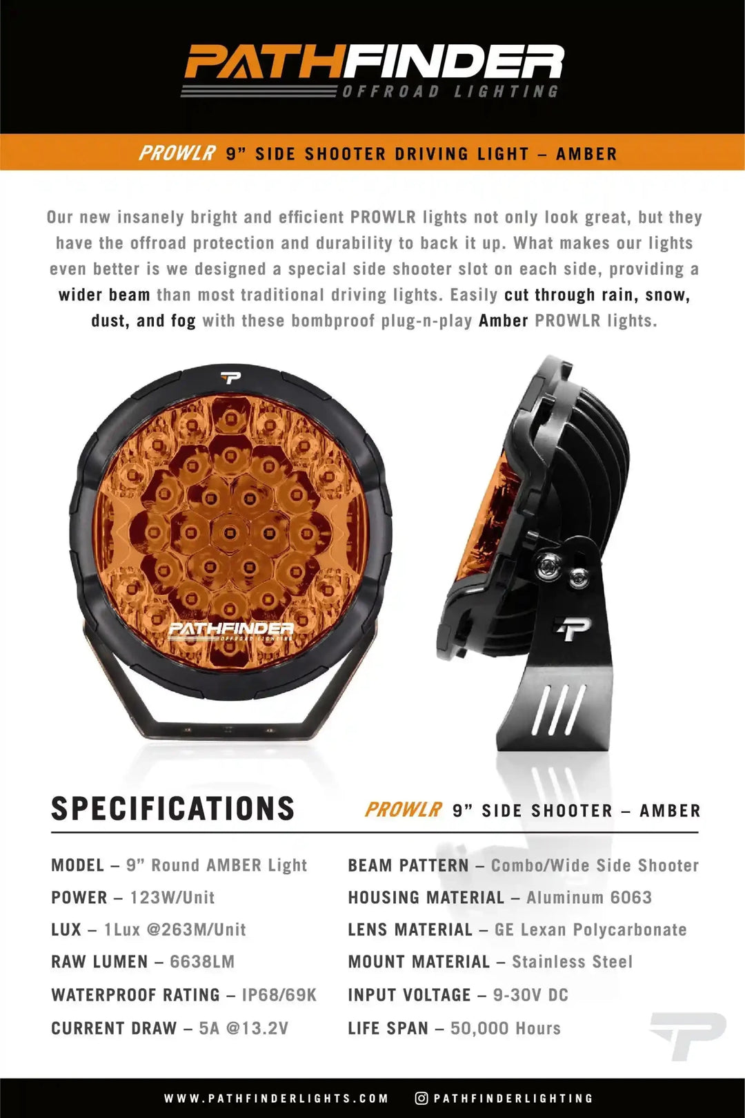 PROWLR 9" LED Driving Light [TRUE AMBER] by Backwoods Adventure Mods | KOVA Offroad