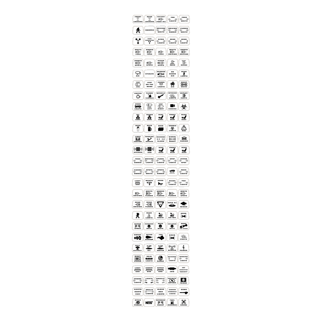 Printed Series Auxiliary Switch Labels (Upfitter) - 2021+ Bronco / F-150 Tremor / F-150 Raptor / Ranger Tremor / 2023+ Super Duty / 25+ Bronco Sport