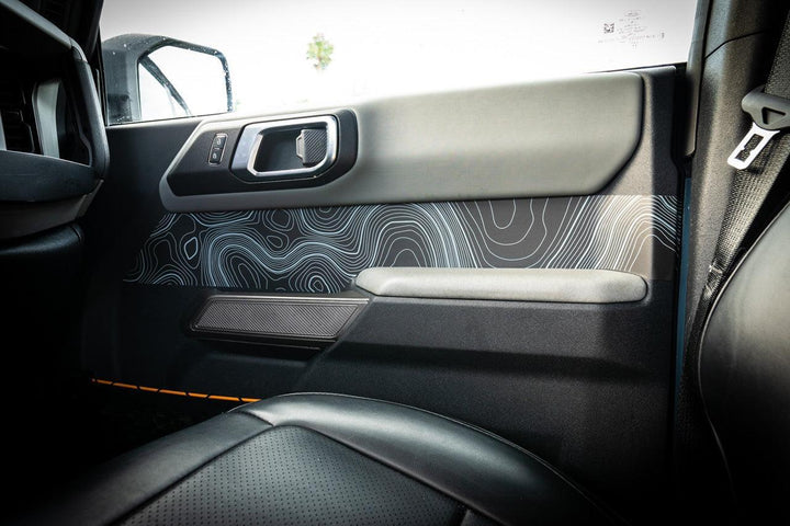 Topo Front Interior Upper Door Card Insert Overlays (Printed Series) - 2021+ Bronco 4 Door