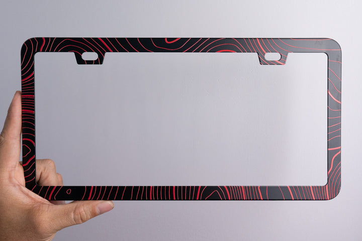 Topo Map Slim License Plate Frame - Black, Pair by StickerFab | KOVA Offroad