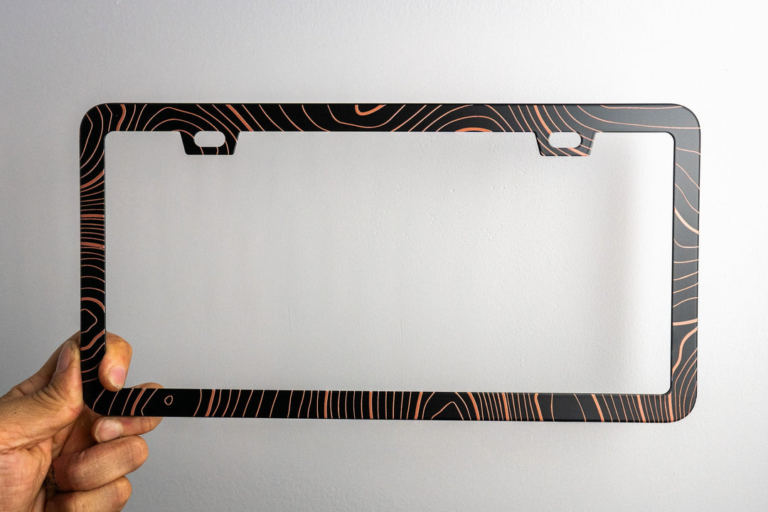 Topo Map Slim License Plate Frame - Black, Pair by StickerFab | KOVA Offroad