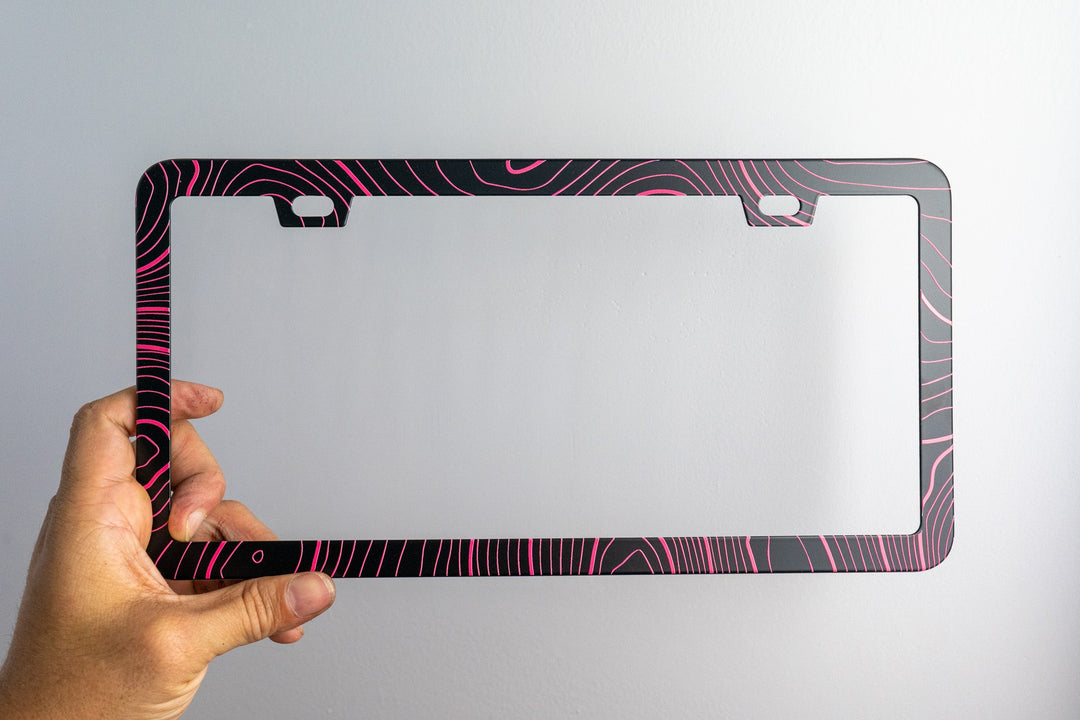 Topo Map Slim License Plate Frame - Black, Pair by StickerFab | KOVA Offroad