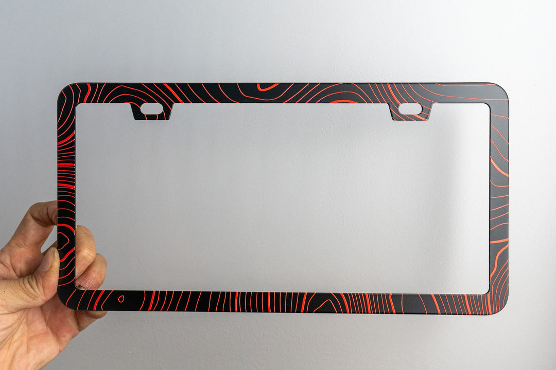 Topo Map Slim License Plate Frame - Black, Pair by StickerFab | KOVA Offroad