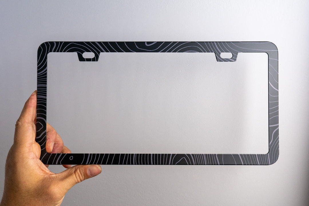 Topo Map Slim License Plate Frame - Black, Pair by StickerFab | KOVA Offroad